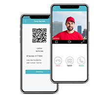 App Akuvox SmartPlus mostrando una videollamada del portero y una llave QR de visita